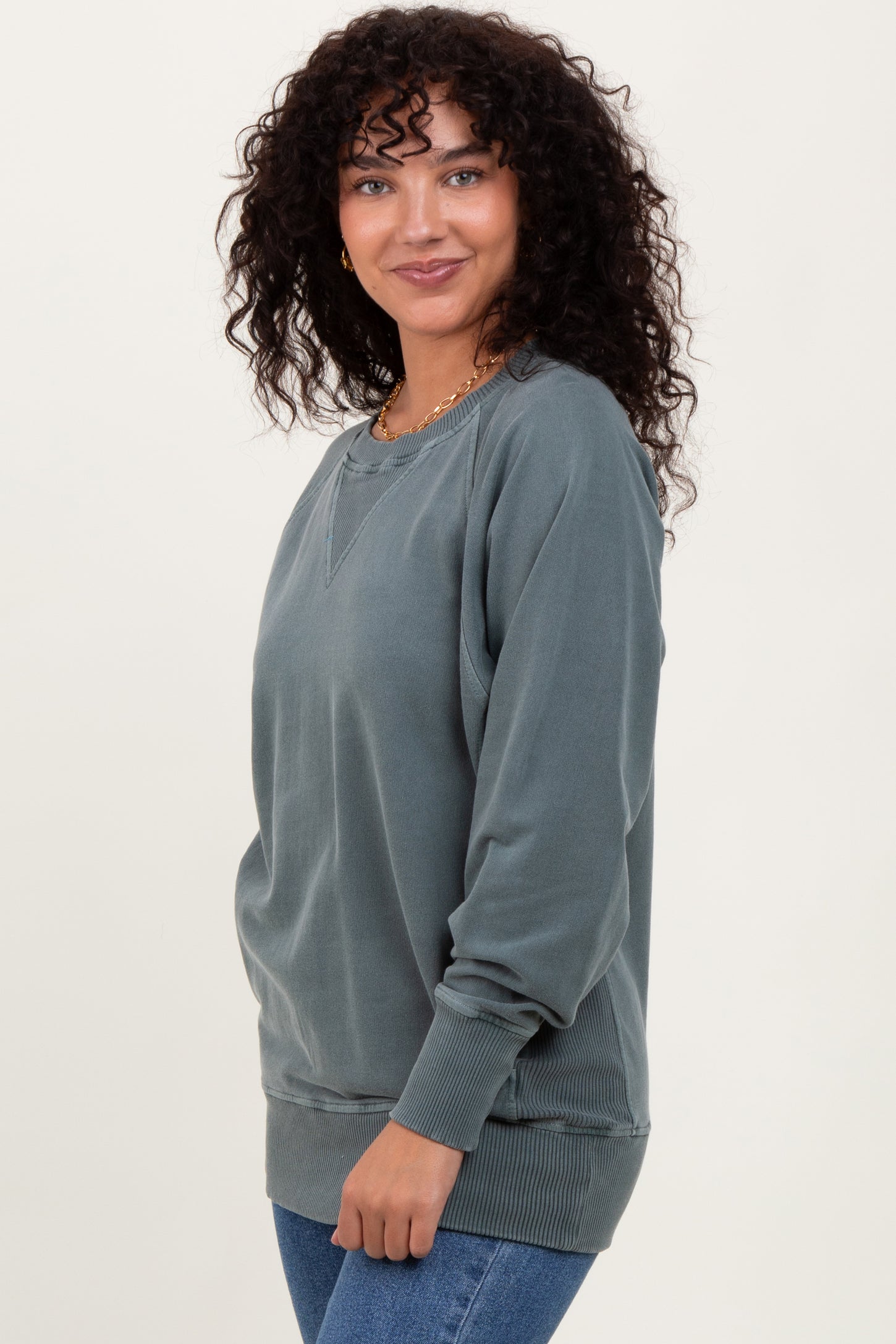 Light Olive Vintage Wash French Terry Pullover