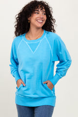 Light Blue Vintage Wash French Terry Maternity Pullover