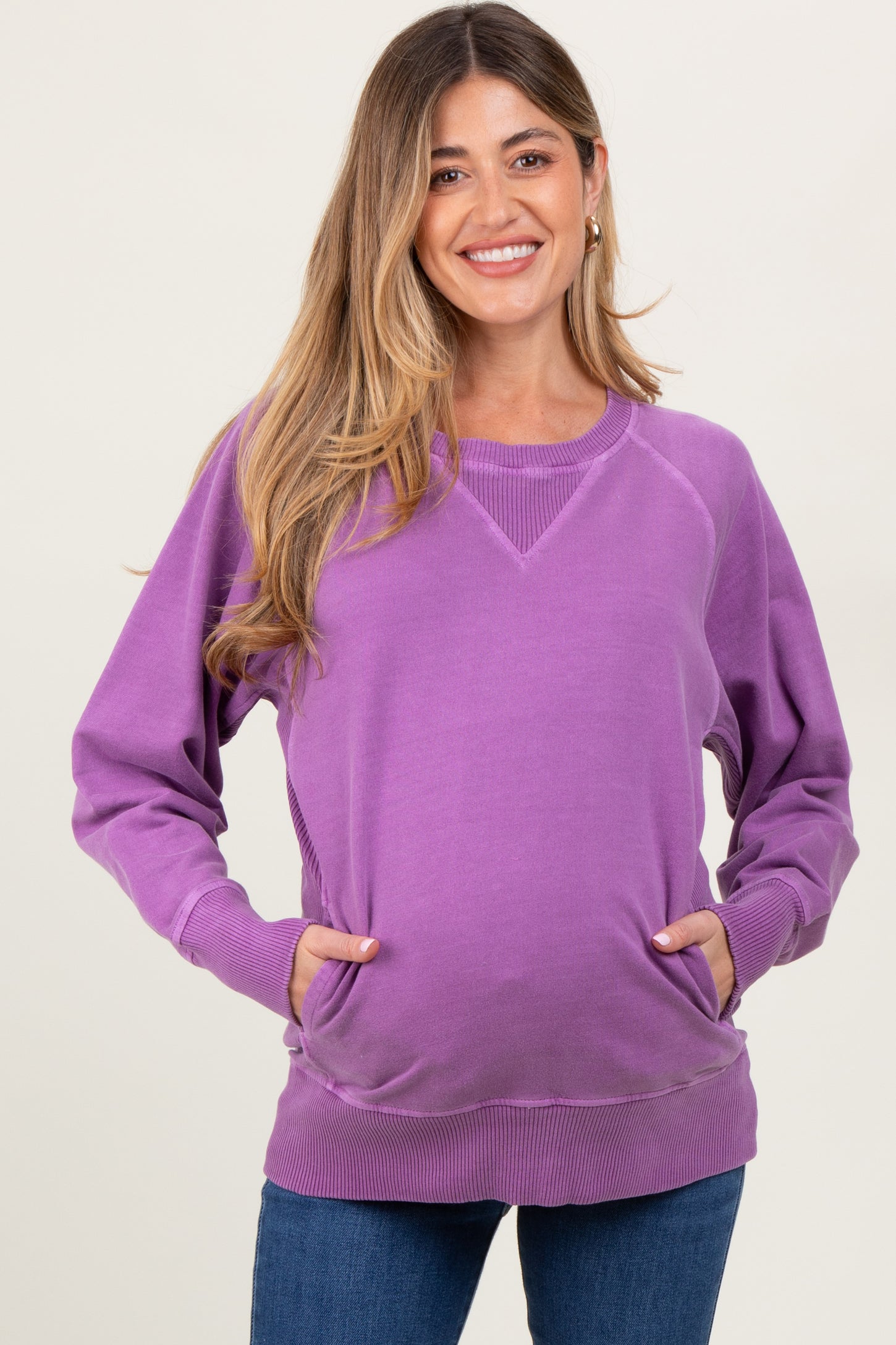 Violet Vintage Wash French Terry Maternity Pullover