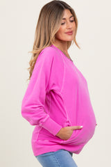 Fuchsia Vintage Wash French Terry Maternity Pullover