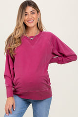 Magenta Vintage Wash French Terry Maternity Pullover