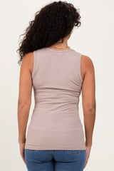 Mocha Solid Ribbed V-Neck Tank Top