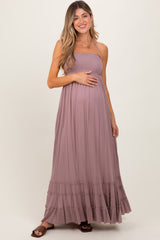 Mauve Smocked Woven Maternity Maxi Dress