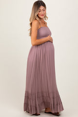 Mauve Smocked Woven Maternity Maxi Dress