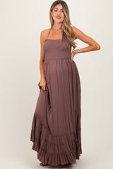 Mocha Smocked Woven Maternity Maxi Dress