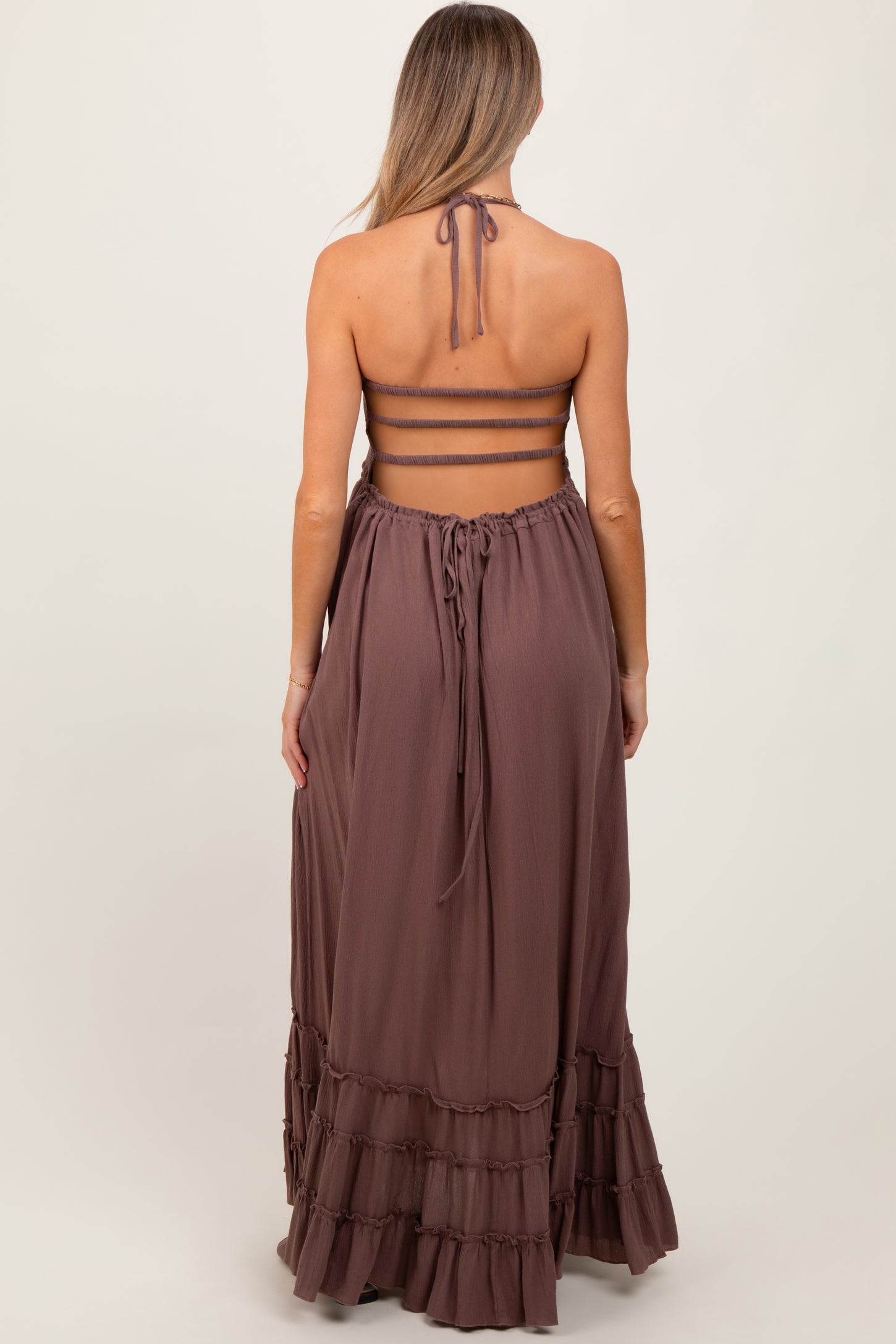 Mocha Smocked Woven Maternity Maxi Dress