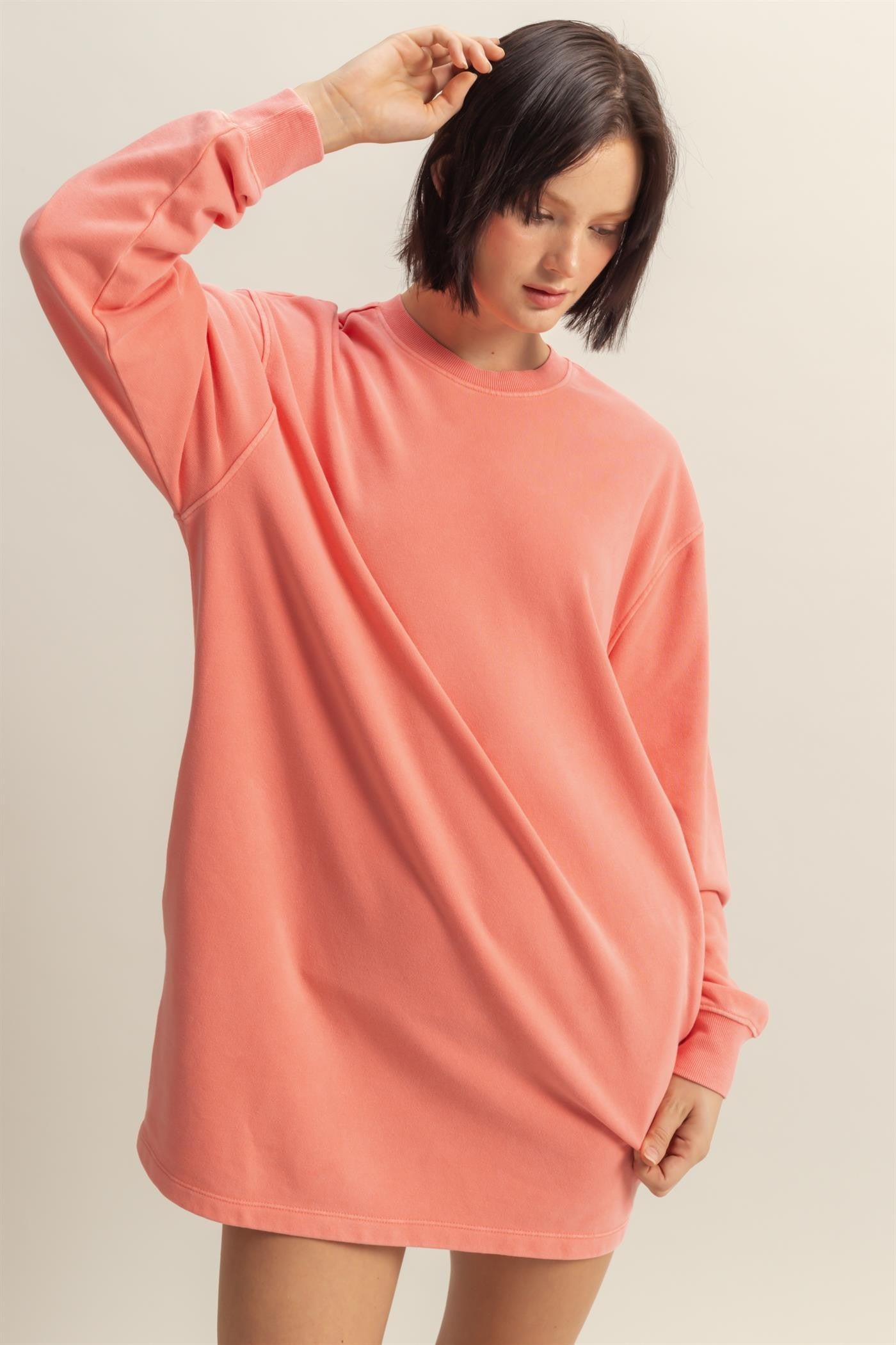 Coral Long Sleeve Oversized Sweatshirt Maternity Mini Dress