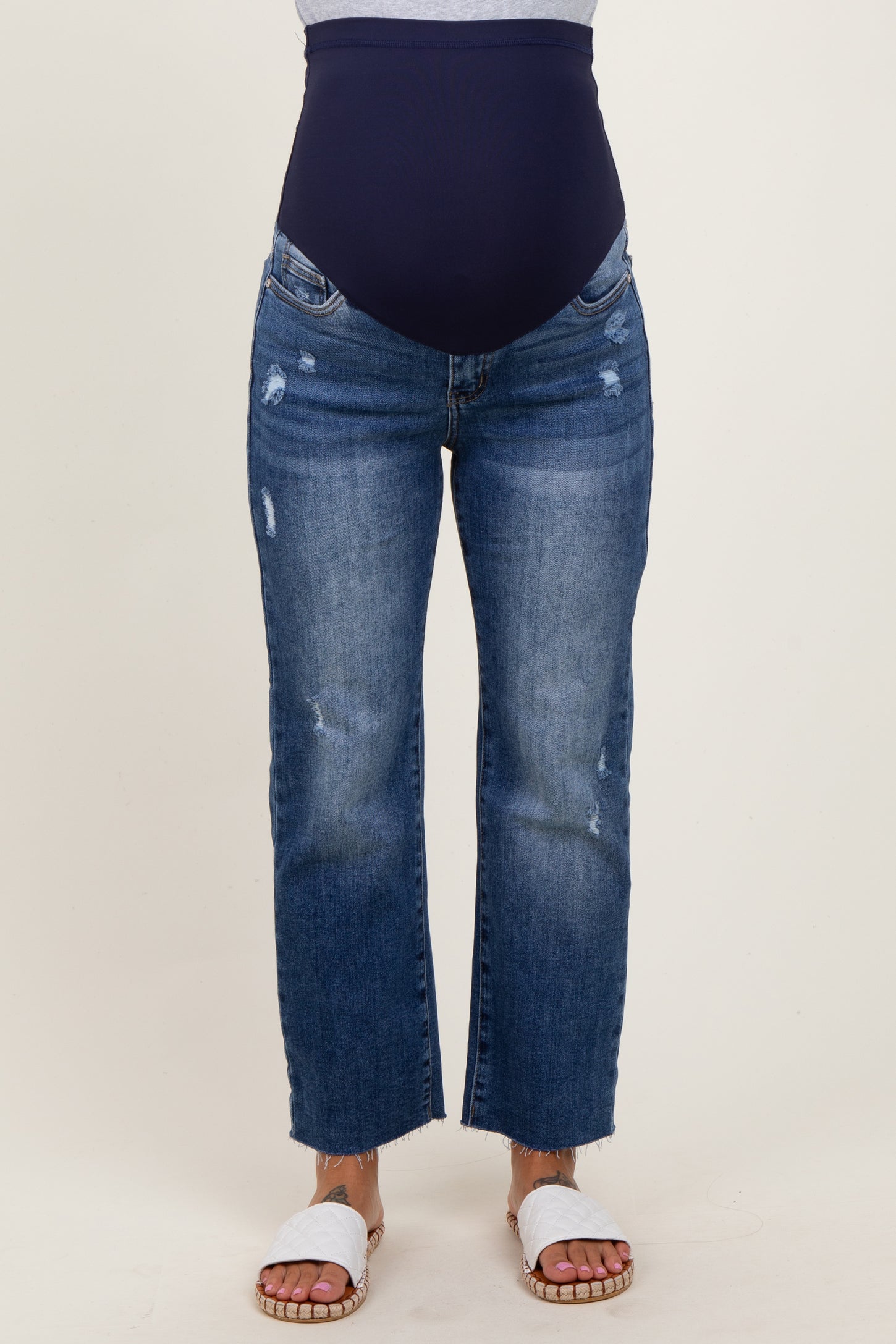 Dark Wash Faded Cropped Maternity Jeans