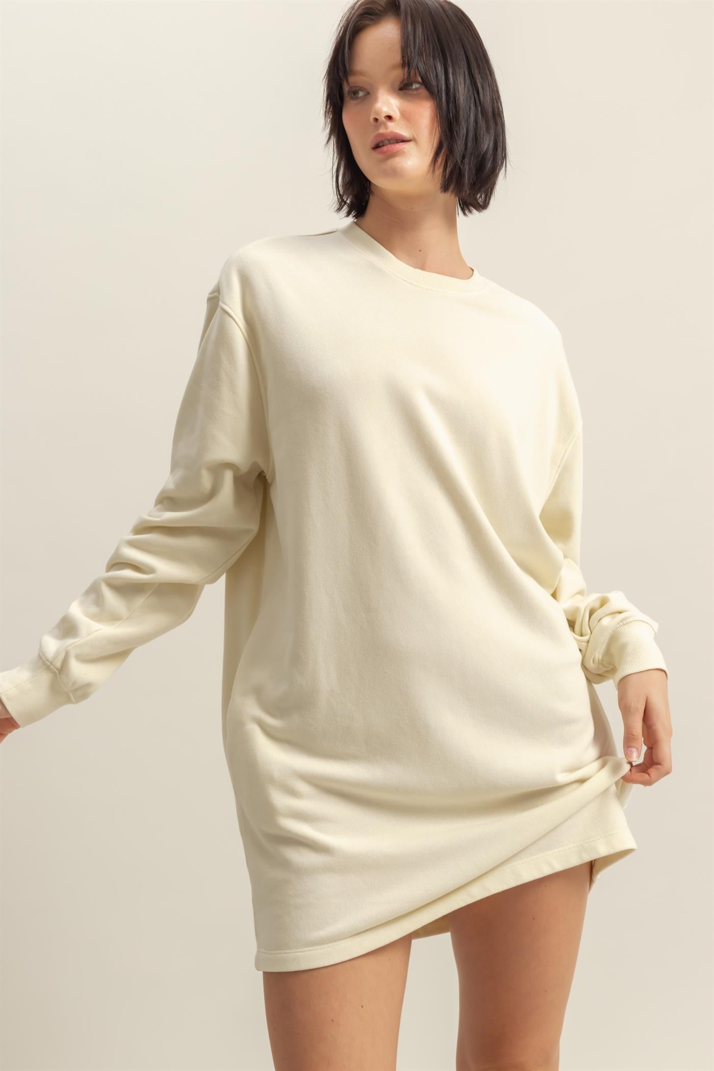 Cream Long Sleeve Oversized Sweatshirt Maternity Mini Dress