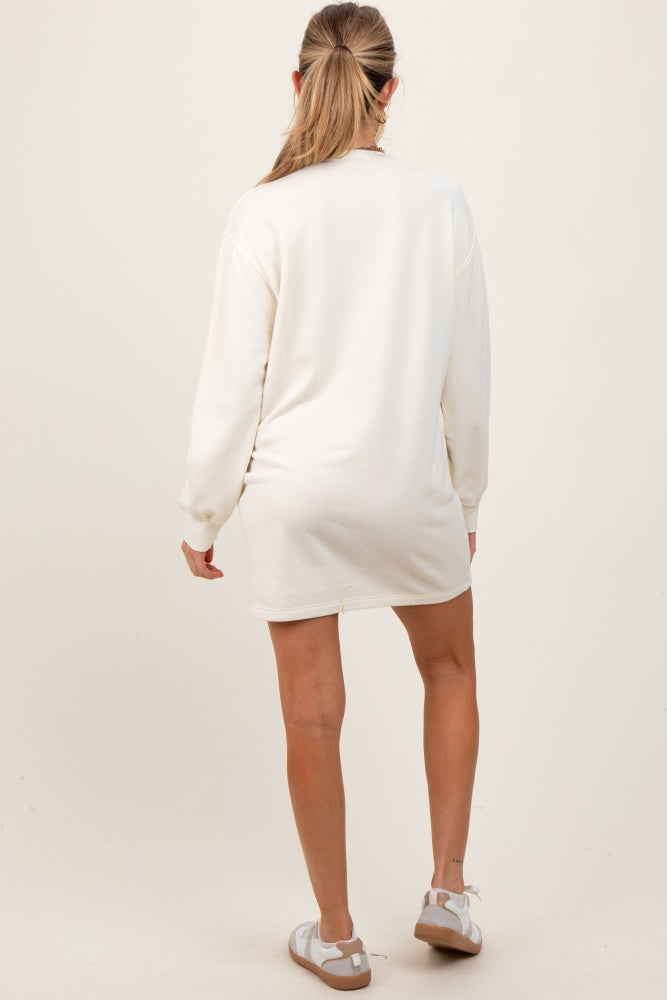 Cream Long Sleeve Oversized Sweatshirt Maternity Mini Dress