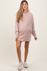 Taupe Long Sleeve Oversized Sweatshirt Maternity Mini Dress