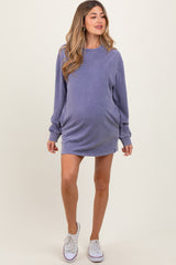 Light Blue Long Sleeve Oversized Sweatshirt Maternity Mini Dress