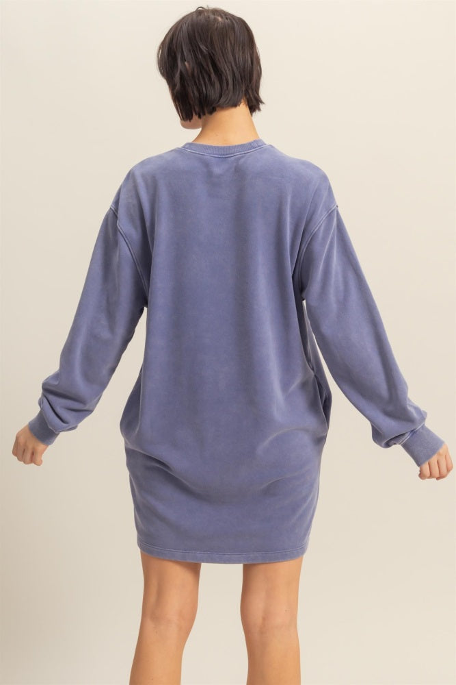 Light Blue Long Sleeve Oversized Sweatshirt Mini Dress