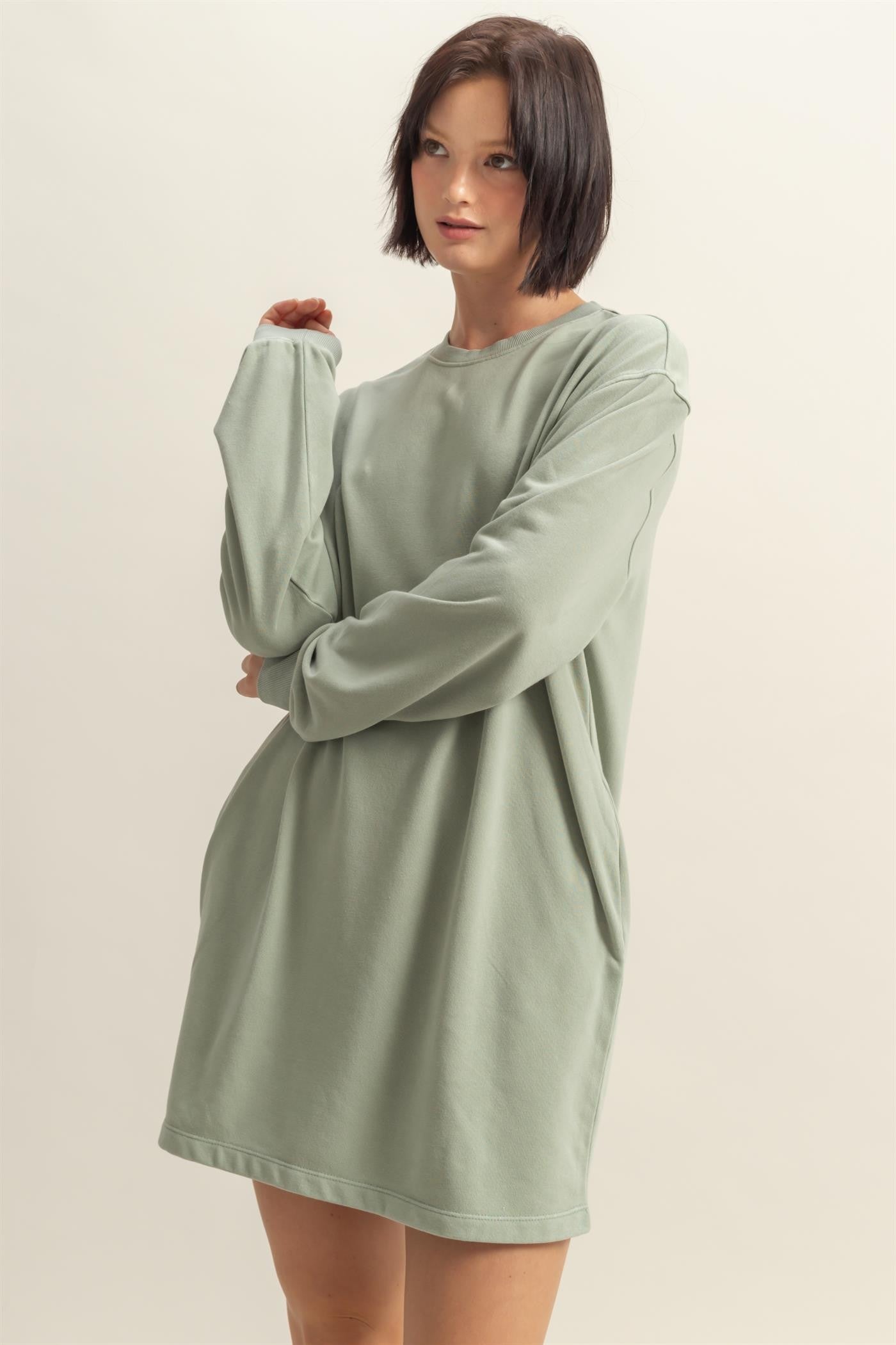 Sage Long Sleeve Oversized Sweatshirt Maternity Mini Dress