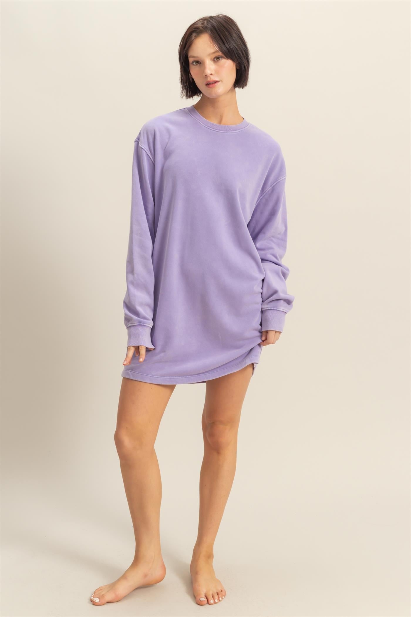 Lavender Long Sleeve Oversized Sweatshirt Maternity Mini Dress