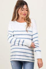 White Blue Striped Maternity Sweater