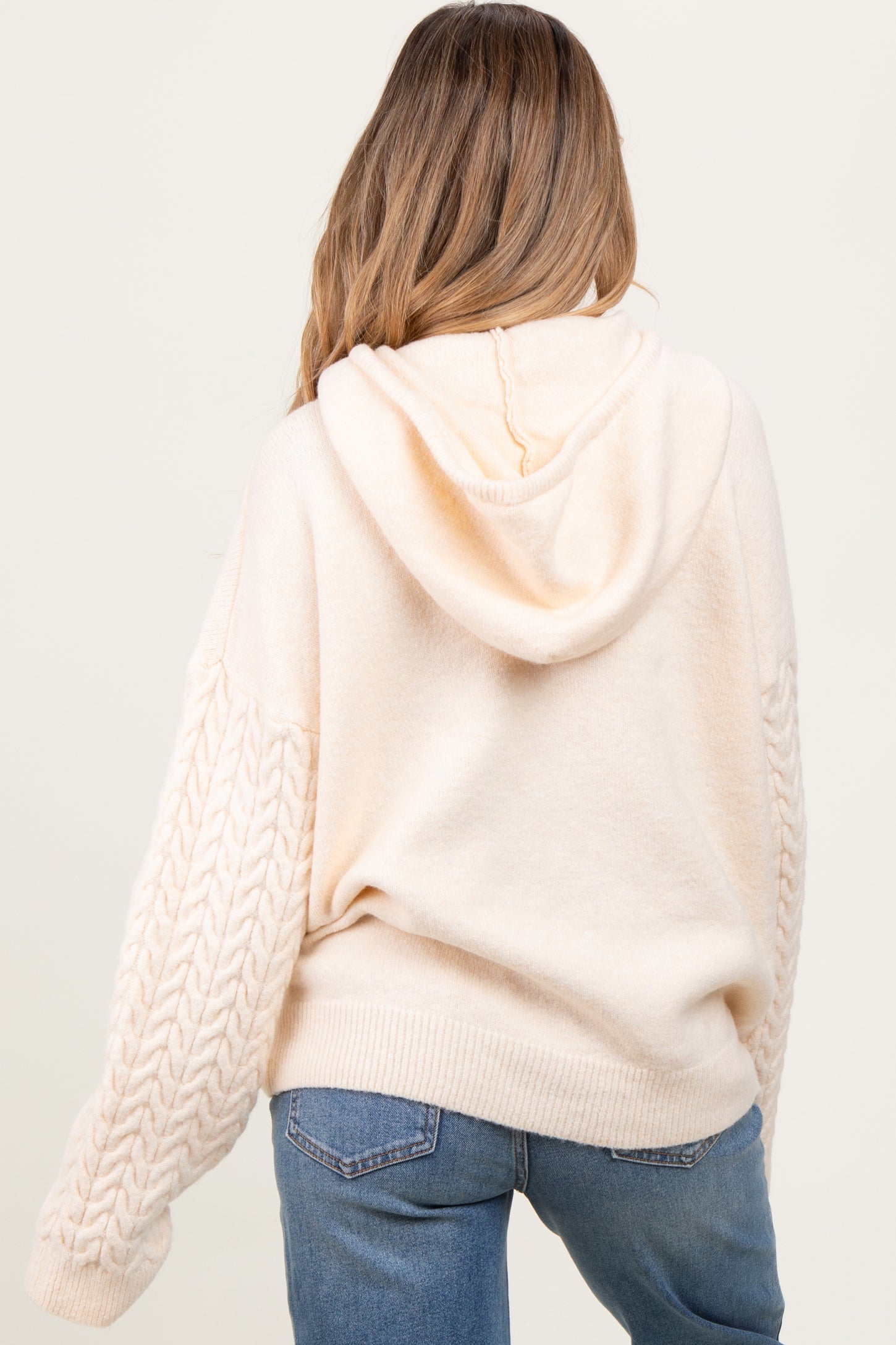 Cream Pullover Knit Hoodie