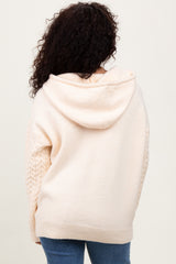Cream Pullover Knit Hoodie