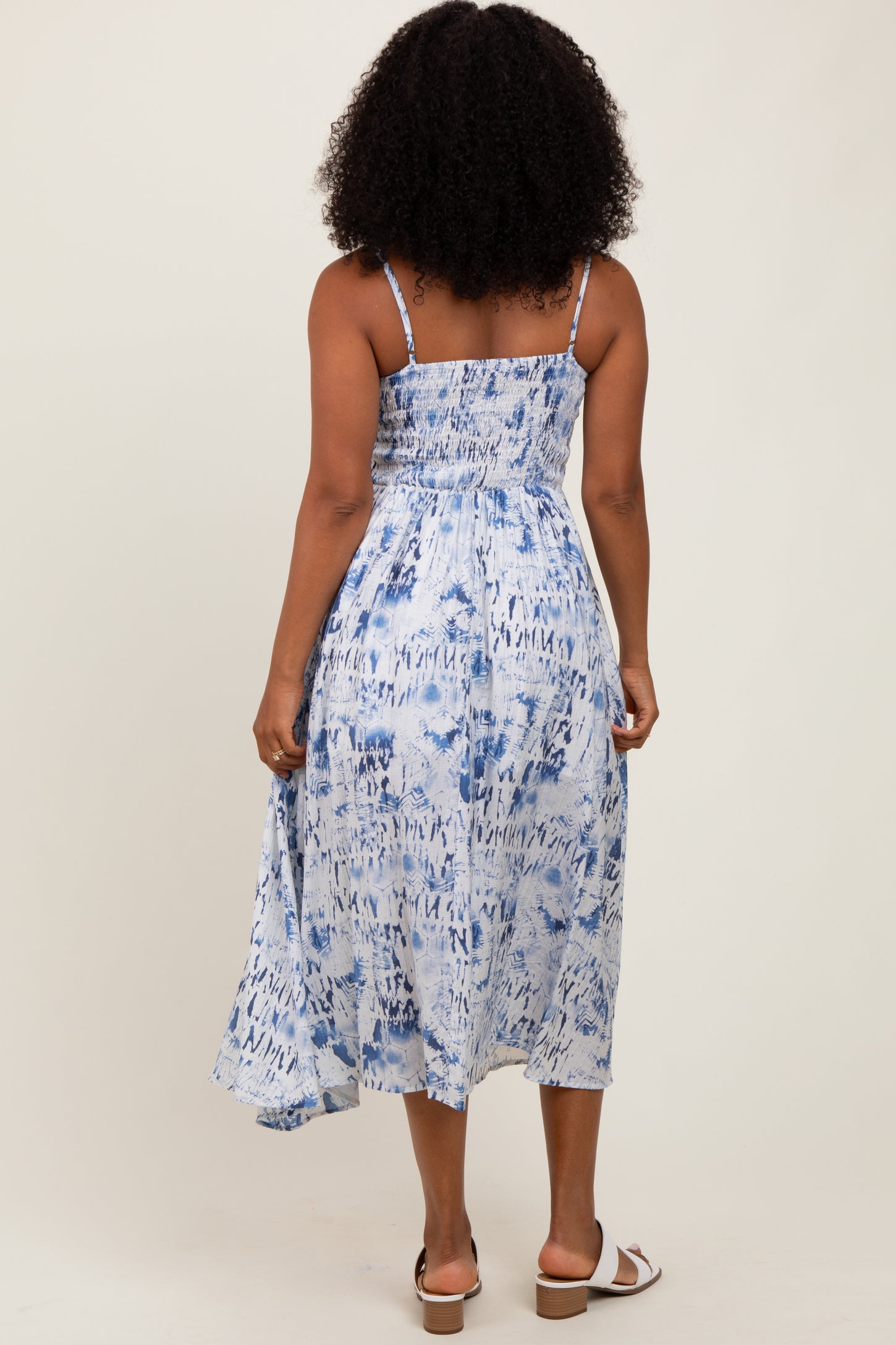 Blue Adjustable Strap Tie Front Midi Dress