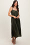 Olive Pleated Sash Tie Midi Dress