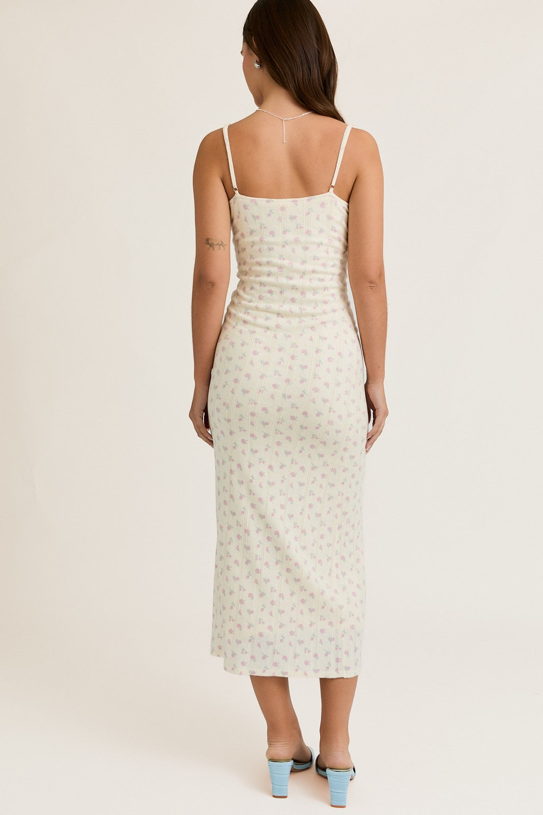 Ivory Floral Pointelle Knit Midi Dress