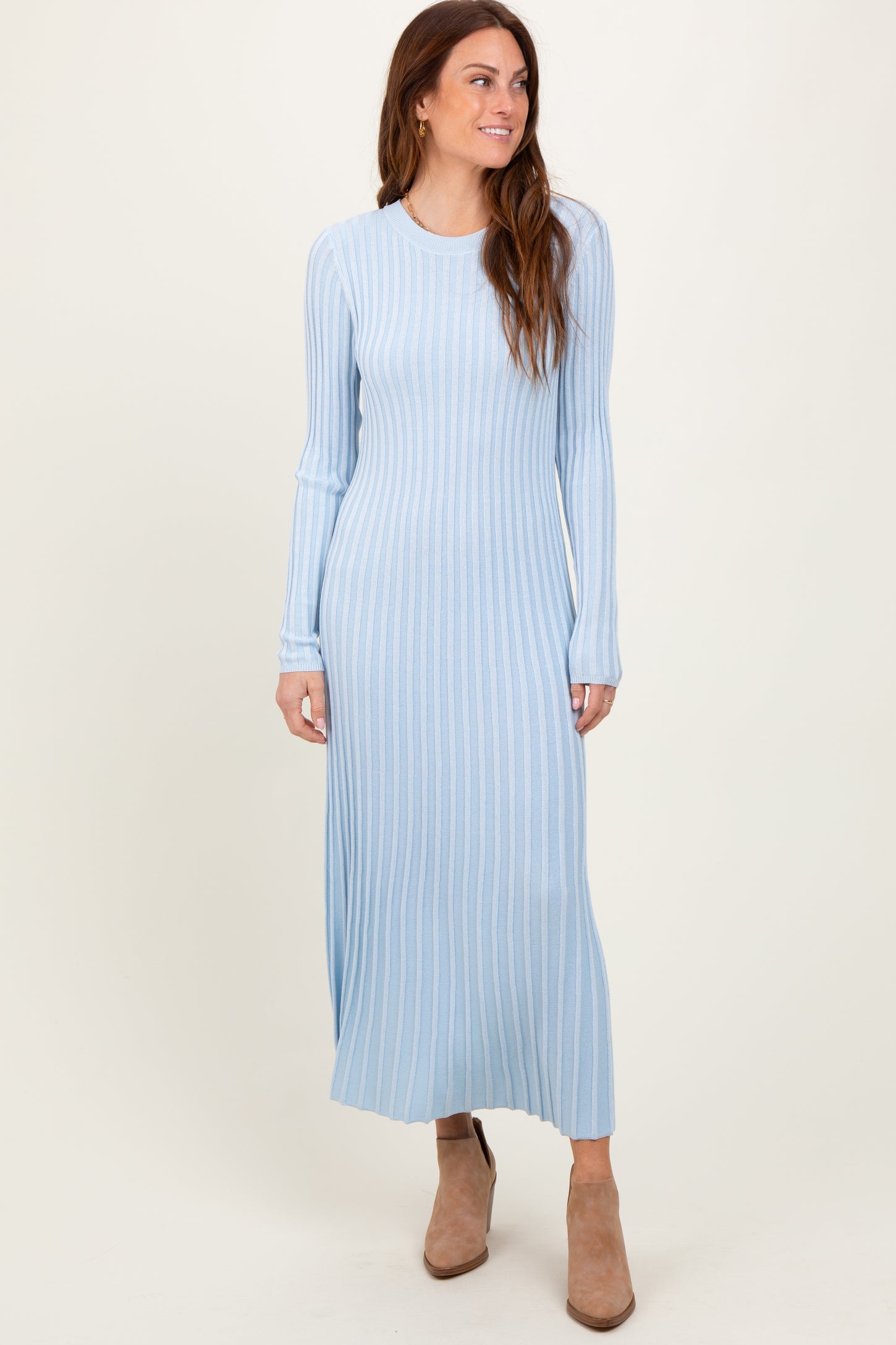 Light Blue Thick Ribbed Knit Maxi Sweater Dress