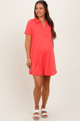 Coral Basic Polo Maternity Dress