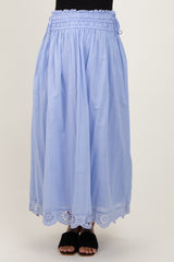 Periwinkle Smocked Waist Eyelet Lace Hem Maternity Maxi Skirt
