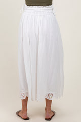 White Smocked Waist Eyelet Lace Hem Maternity Maxi Skirt