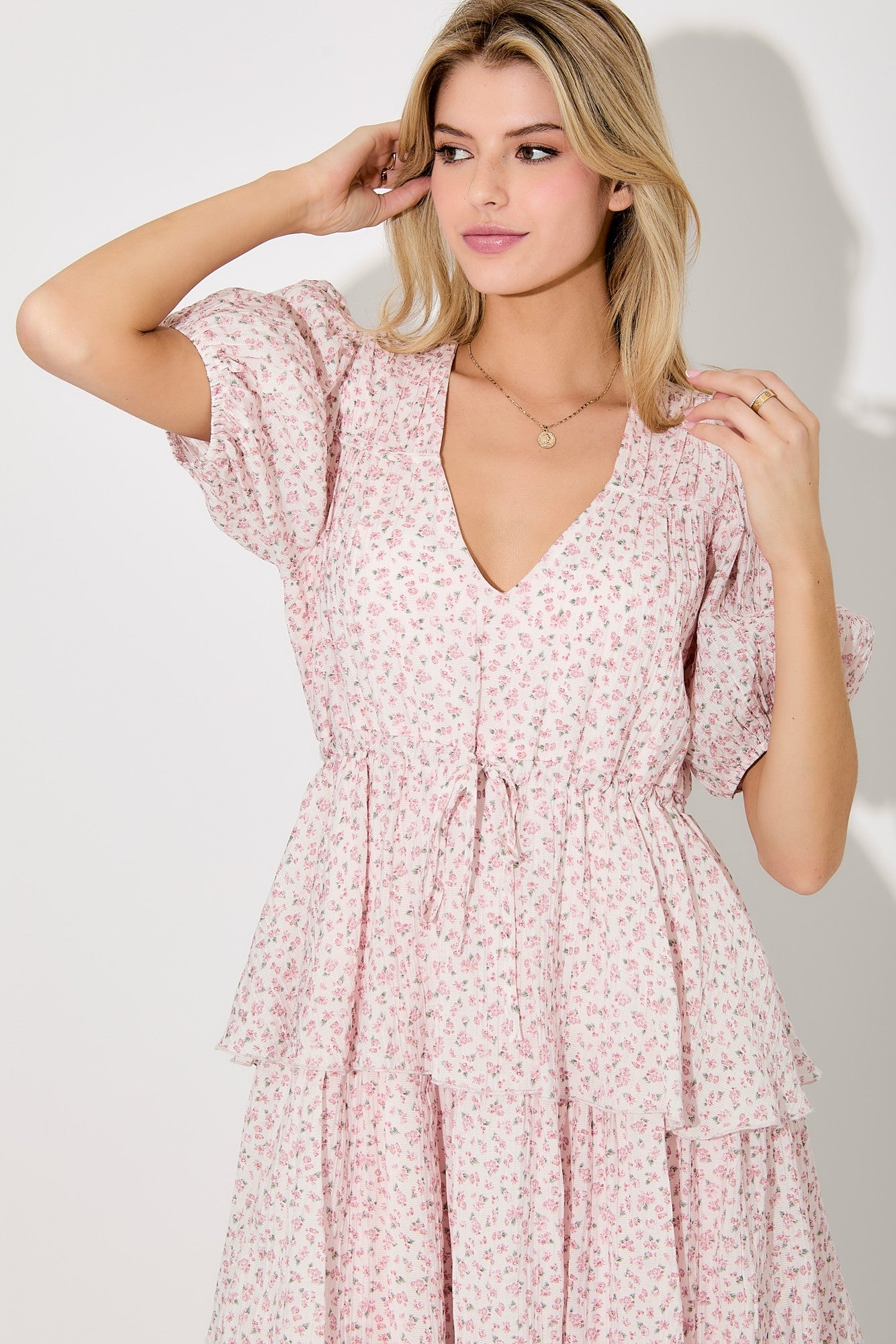 Light Pink Floral Ruffle Tiered Maxi Dress