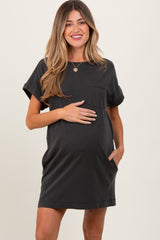 Charcoal Maternity Mini T-Shirt Dress