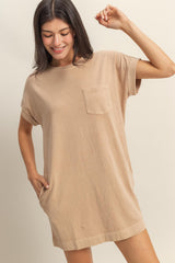 Light Taupe Maternity Mini T-Shirt Dress
