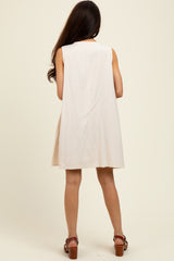 Cream Pleated Front Tie Linen Blend Dress