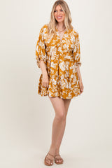 Yellow Floral Deep V-Neck Mini Dress