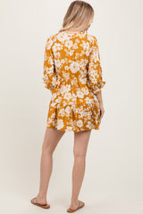 Yellow Floral Deep V-Neck Mini Dress