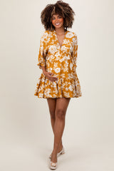 Yellow Floral Deep V-Neck Maternity Mini Dress