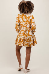 Yellow Floral Deep V-Neck Maternity Mini Dress