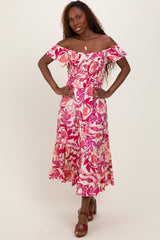 Magenta Multi Smocked Top Woven Midi Dress