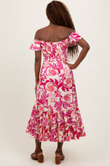 Magenta Multi Smocked Top Woven Midi Dress