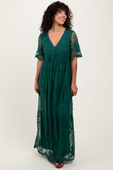 Green Lace Mesh Overlay Maxi Dress