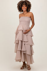 Beige Layered Maternity Maxi Dress