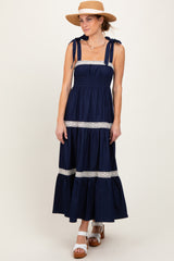 Navy Lace Trim Sleeveless Maxi Dress