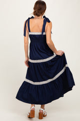 Navy Lace Trim Sleeveless Maxi Dress