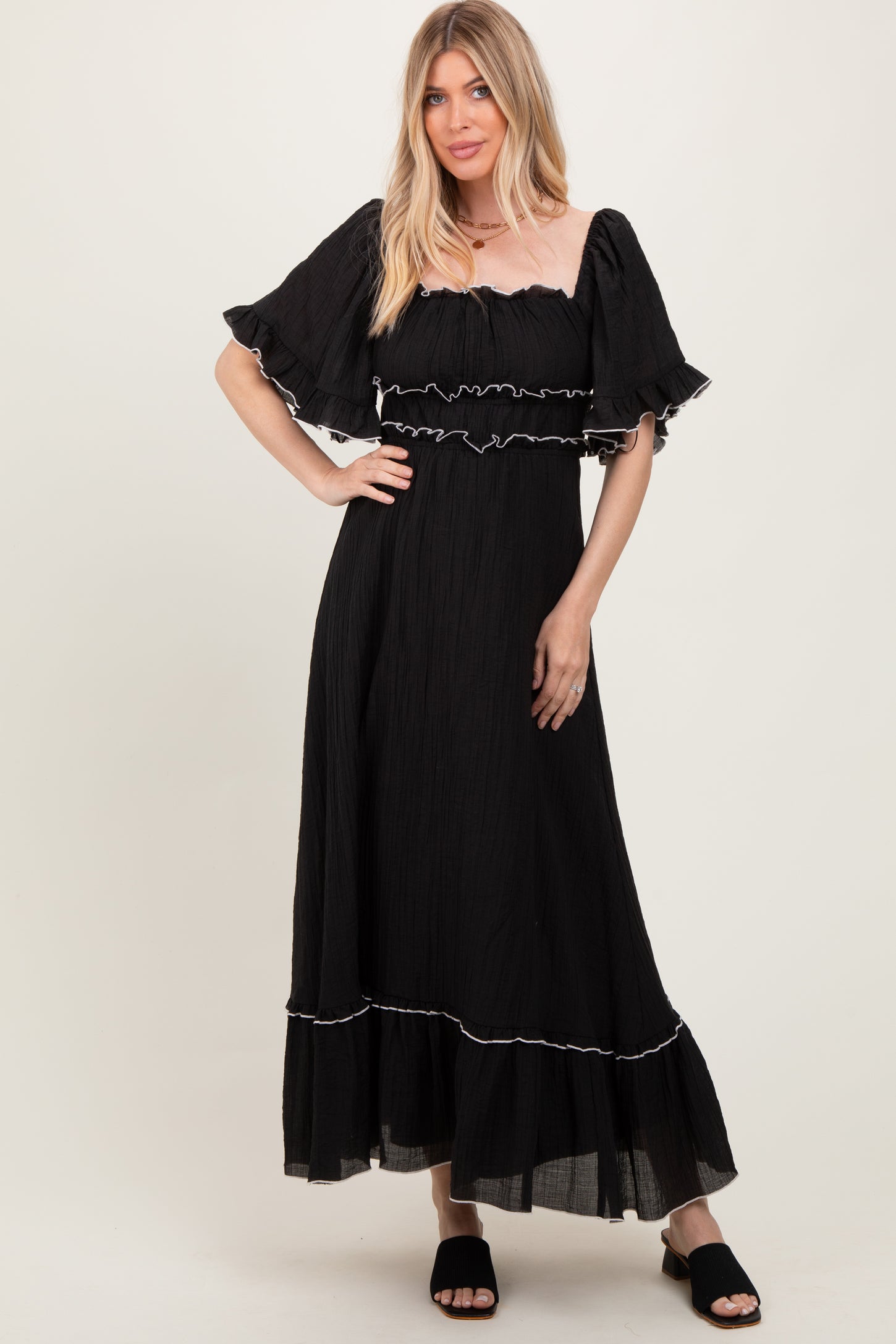 Black Wide Sleeve Maternity Maxi Dress