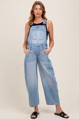 Light Blue Barrel Leg Maternity Overalls
