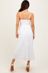 White Eyelet Front Button Sleeveless Midi Dress