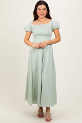 Mint Square Neck Smocked Top Criss Cross Back Tie Maxi Dress