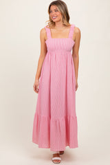 Red Scrunch Strap Back Tie Ruffle Maxi Dress