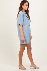 Blue Denim Striped Short Sleeve Romper