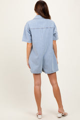 Blue Denim Striped Short Sleeve Romper